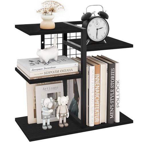 ELITEROO Desktop Bookshelf, 4 Tier Wood Desk Organizer Shelf, Tabletop Storage Shelf Rack for Office Supplies, Desk Decorations for Women Office, Rustic Black - color: Black
