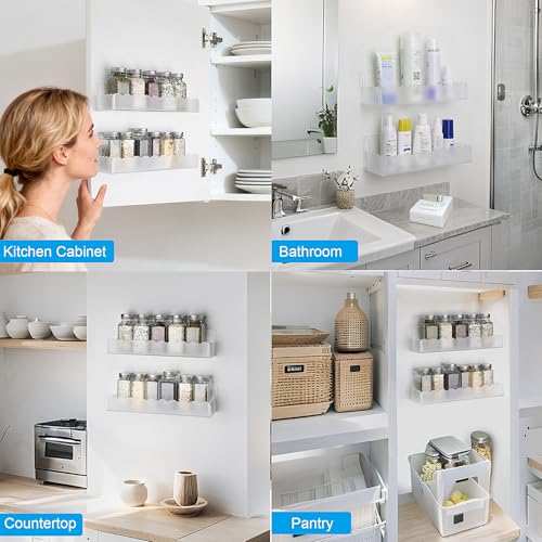 6 inch Spice Rack Wall Mounted,4 Pack Spice Organizer Shelf for Stove Cabinet Pantry Door, Adhesive or Screw Hanging Wall Spice Shelf Storage Holder in Kitchen and RV - Frost Color - color: Frost, size: 6"