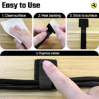 Matenf Under Desk Cable Management Kit - 40 PCS Self-Adhesive Hook & Loop Cable Organizers, Adjustable Cord Hider for Desk, Cable Ties in Office, Home, Kitchen (Black)