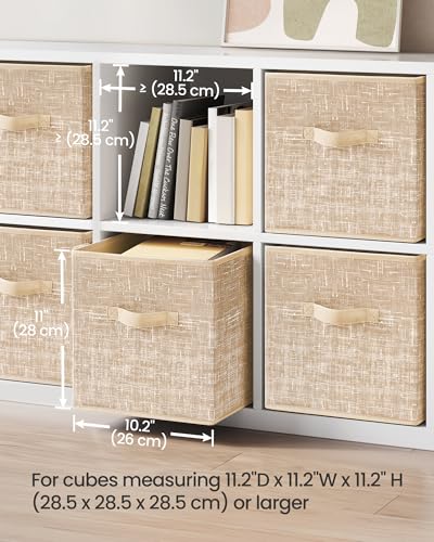 SONGMICS Storage Cubes, 11-Inch Non-Woven Fabric Bins with Double Handles, Set of 6, Closet Organizers for Shelves, Foldable, for Clothes, Sand Beige UROB026K03 - color: Sand Beige, size: 10.2''L x 10.2''W x 11''H