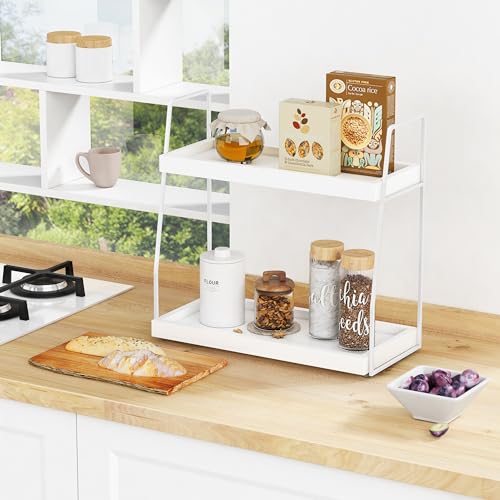 Forbena White 2 Tier Bathroom Organizer Countertop, Small Counter Top Organizer for Bathroom Decor, Modern Kitchen Counter Shelf for Snack, Vanity Makeup Organizers and Storage Tray for Bedroom - color: White-white