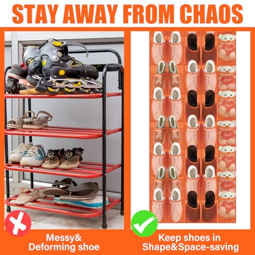 Windyun 40 Over the Door Shoe Organizer Large Mesh Pocket Hanging Shoe Rack for Closet Orange Nonslip Behind Door Storage Holder Back to School Organizer for Dorm Room College Classroom Storage - color: Orange
