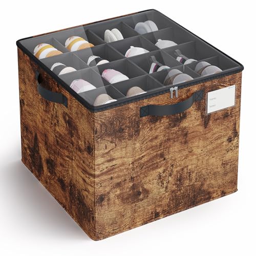 Varhomax Shoe Organizer Box for Closet, Fabric Shoe Storage Bin with Adjustable Dividers & Clear Cover, Holds up 16-32 Pairs of Sneakers & Sandals for Entryway, Cubby (Rust Brown) - color: Rust Brown-1 Pack