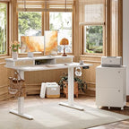 TIQLAB Standing Desk with Two Drawers, Stand Up Standing Desk Adjustable Height, Electric Sit Stand Table with Storage Shelf and Splice Board, 55 * 24 inch, White Wicker - color: White Wicker, size: 55*24 inch without keyboard tray