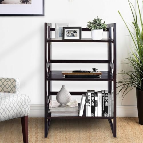 HomeStock 3-Shelf Stackable Folding Office Wood Furniture Bookcase, Contemporary Home and Office Furniture, Sturdy Wooden Shelving Storage Walnut/20.75 Inch - color: Walnut, size: 20 75 Inch
