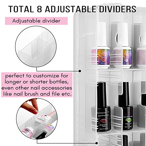 Makartt Nail Polish Organizer: Clear Nail Polish Holder for 48 Bottles, Portable Sturdy Gel Polishs Organizer Case with 8 Adjustable Dividers, Double-Sided Opening Space Saver for Salon & Home Use - size: Clear 48 bottles