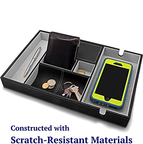 Leather Valet Tray for Men - EDC Catch All, Dresser Organizer, Jewelry & Wallet Desk Accessory, Bedside Entryway Key Catchall - color: Gray