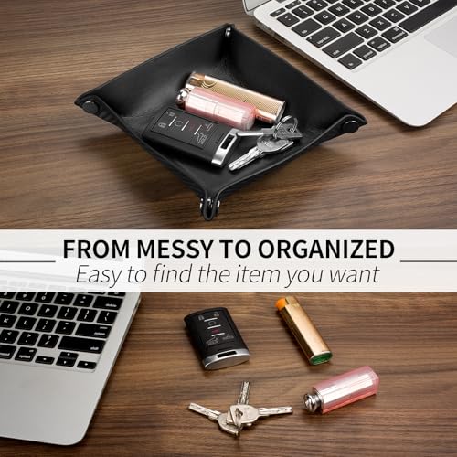 Valet Tray Organizer with Carbon Fiber Style Texture, Foldable Catchall Tray for Keys, Wallet & Everyday Essentials(Black-Small) - color: Black