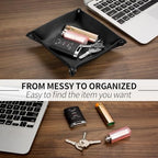 Valet Tray Organizer with Carbon Fiber Style Texture, Foldable Catchall Tray for Keys, Wallet & Everyday Essentials(Black-Small) - color: Black
