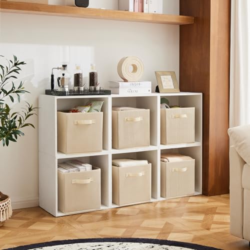 MAX Houser Fabric Cloth Storage Bins,Foldable Storage Cubes Organizer Baskets with Dual Handles for Home Bedroom Storage,Set of 6(Beige) - color: 13 natural Beige