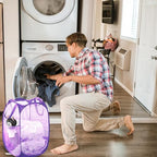 Collapsible Pop Up Laundry Hamper, Extra Large Mesh Foldable Laundry Basket Bag, 28" x 16" x 16", 2 Pack (Black + Purple) - color: 2P Black+Purple