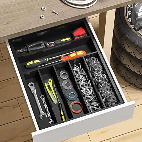 Utensil Organizer Silverware Drawer Organizer - 7 Slots Bamboo Silverware Tray For Kitchen Cutlery Office Supplies Makeup Desk Storage Garage Tool Organization W13”x L17” (Black) - color: Black, size: 7 Slot