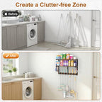Housolution 2 Tier Broom Holder Wall Mount with Cleaning Supplies Organizer, 100 LBS High Load-Bearing Laundry Room Storage Shelves, Multifunctional Mop Hanger Rack with 7 Grippers & 8 Hooks - size: 2 Tiers