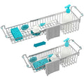 Over The Kitchen Sink Caddy Sponge Holder Organizer Drying Rack Expandable for Sponge Brush Soap Dish Cloth Rag 14.5" to 22", Stainless Steel - size: 14.5" to 22"