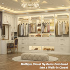 Besiost 4FT Closet Systems with 5 Wood Drawers, 48 Inch Closet Organizer System with 2 Hanging Rods & 7 Shelves, Heavy Duty 48" Walk-in Closet , White (48"L x 15" W x 80" H) - color: White