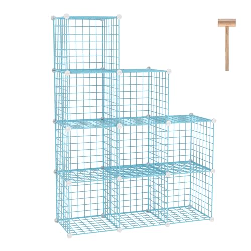 C&AHOME Wire Cube Storage, 9 - Cube Organizer Metal C Grids, Modular Shelves Units, Closet Organizer, Ideal for Home, Office, Living Room, 36.6”L x 12.4”W x 48.4”H, Blue UWCS3009B - color: Blue, size: 9 Cube