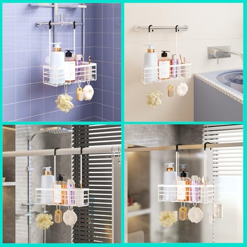 HapiRm Hanging Shower Caddy Organizer - No Drilling Shower Organizer with Hooks, Rustproof & Waterproof 304 Stainless Steel Bathroom Shelves - White (1 Basket) - color: White- 1 Basket