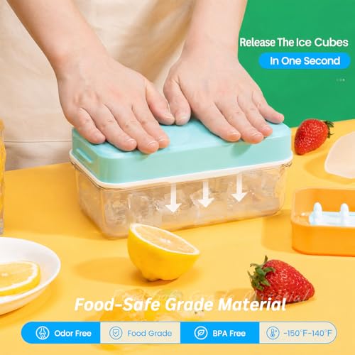 0.8“ Ice Cube Tray with Lid and Bin, PHINOX 84 pcs Ice Trays for Freezer, Ice Cube Trays for Freezer with 3 trays, Container, Lid & Ice Scoop, BPA Free(28Pcs/Tier)) - color: Blue, size: 0.8"-3tier