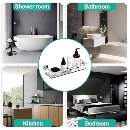 Glass Shelves for Wall, Chrome Stainless Steel & Tempered Glass Glass Shelf for Bathroom, Shelf Sink Over Toilet Bathroom Organizer (16-inch, Polished) - color: Chrome Polished, size: 16'' with Railing