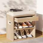YMYNY Small Shoe Storage Bench with Cushion and Drawer, 2 Tier Adjustable Entryway Bench with Storage, Wooden Shoe Rack Bench for Entryway, Living Room, Hallway, Bedroom, Light Natural, HSC002R - color: Light Natural