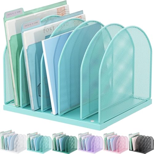 gianotter Desktop File Organizer, Desk Organizer with 5 Compartments, Paper Organizer for Desk, Workspace Organizers for Office Supplies (Blue, Upright Style) - color: Blue, size: Upright Style