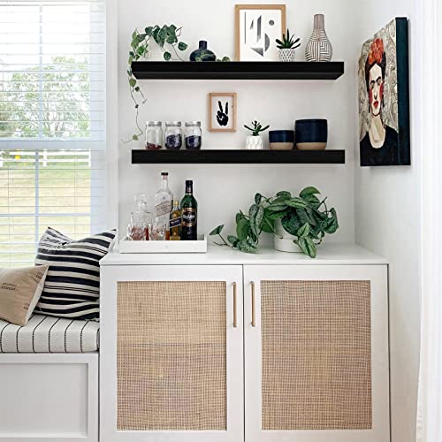 QEEIG Floating Shelves for Wall 35.4" Long - Wall Mounted Shelf Bathroom Kitchen Living Room Bedroom Farmhouse Home Decor Display Bookshelf Large 35.4 x 9.3 inch Set of 2, Black (008-90B) - color: C. Black, size: 35.4"