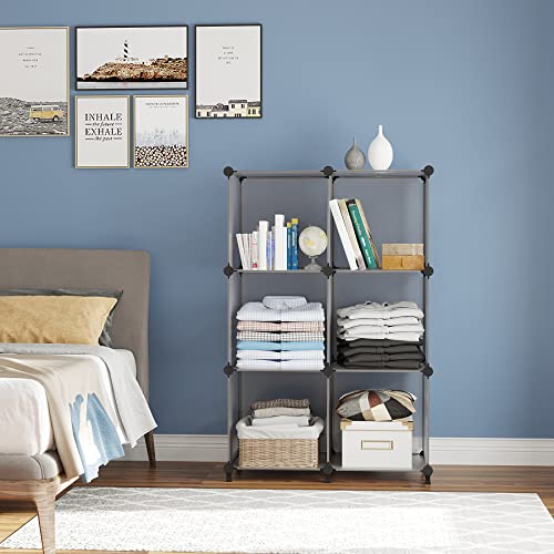 AWTATOS Cube Storage Organizer, Storage Cubes Shelves Bookshelf, 6 Cube Closet Organizers and Storage, DIY Stackable Plastic Clothes Organizer Shelving for Bedroom, Home, Grey - color: Grey