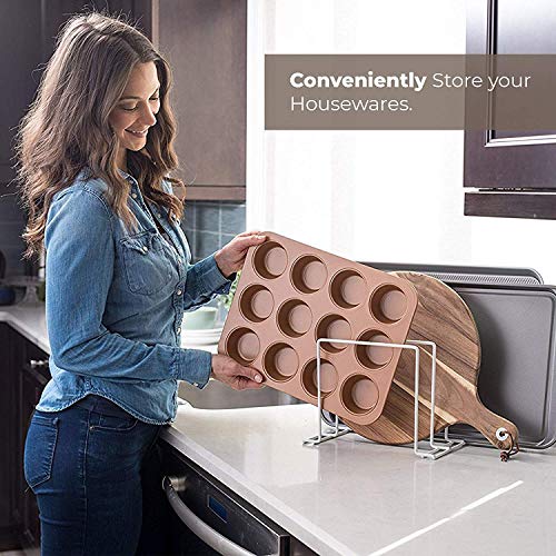 Stock Your Home Kitchen Cabinet Organizer, White (2 Pack) Steel Baking Sheet Holder with 4 Slots for Cabinet, Bakeware Organizer, Divider for Cutting Boards, Pot Lids, Pan Lids, Cookie Sheets - color: White