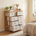 LOKO Fabric Dresser with 8 Drawers, Bamboo Storage Tower with Foldable Drawers & Top Shelf, Modern Chest of Drawers, Tall Vertical Organizer Unit for Closet, Living Room, Bedroom, Hallway - size: 16"D x 31.5"W x 37"H (8 Drawers)