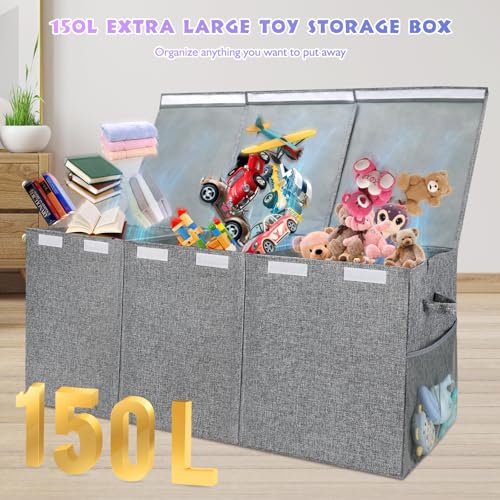 Extra Large Toy Storage Organizer with Lid, Large Toy Box Collapsible Toy Chest Storage Box Design - Toys Bin with Dividers for Kids, Nursery, Bedroom, Playroom-40 x16 x14'' - color: Grey