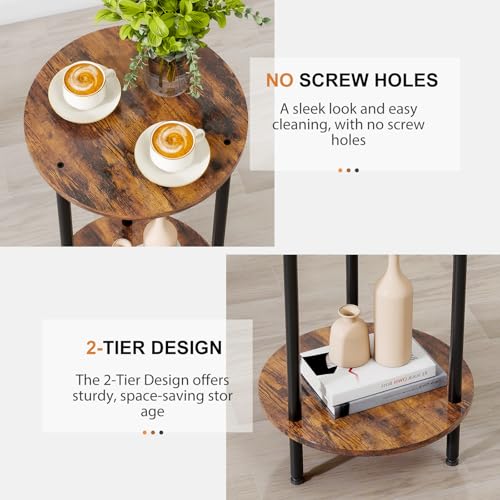 Small Round Side Table, Brown Round End Table with Storage, 2-Tier Modern Accent/Bedside Table for Living Room, Bedroom-Brown - color: Brown, size: 1PC