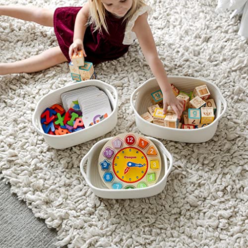 NaturalCozy 5-Piece Rectangle Storage Basket Set- Natural Cotton Rope Woven for Organizing! Small Basket for Montessori, Baby Nursery, Dog Toy Baskets, Cat Toy Box, Bathroom Organization Bin - color: Off White