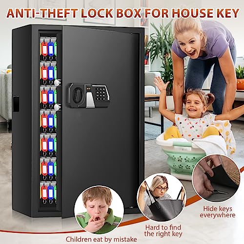 Nebakne 144 Keys Fireproof Cabinet Safe With Adjustable Hook Plates and Tags, Anti-Theft Lock Box Wall Mount With Combination Lock, Organizer for Home Office Garage - size: 144 Keys