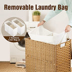 Greenstell Laundry Hamper No Install Needed, Divided Clothes Hamper with 2 Removable Liner Bags, 90L Handwoven Synthetic Rattan Laundry Basket with Lid and Handles, Foldable Natural - color: Natural, size: 90L (18.3x13.3x24.0 Inches)
