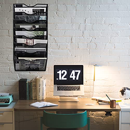 EASEPRES 8 Pocket Mesh Hanging Wall File Organizer, Wall Mounted Mail Paper Document Folder Holder, Clipboard Storage Organization Magazine Rack with Nametag Label for Office Home School, Black - color: Black, size: 8 Tier