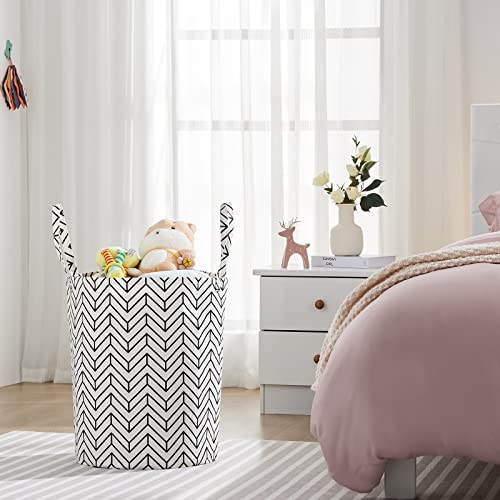 Large Storage Basket for Girls and Boys, Collapsible Laundry Hamper with Long Handles, Toy Bins for Nursery, Kids Room Décor Black Geometry - color: Black Geometry, size: 1 Pack