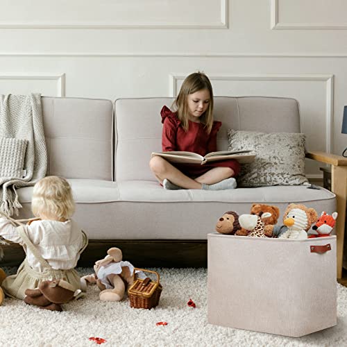 DULLEMELO Fabric Storage Basket, Large Storage Bin for Organization, Closet Storage Bins for Clothes Blankets Nursery Shelves, Collapsible Storage Container Box with Handles(Cream) - color: Beige, size: Large-17"x12"x15"