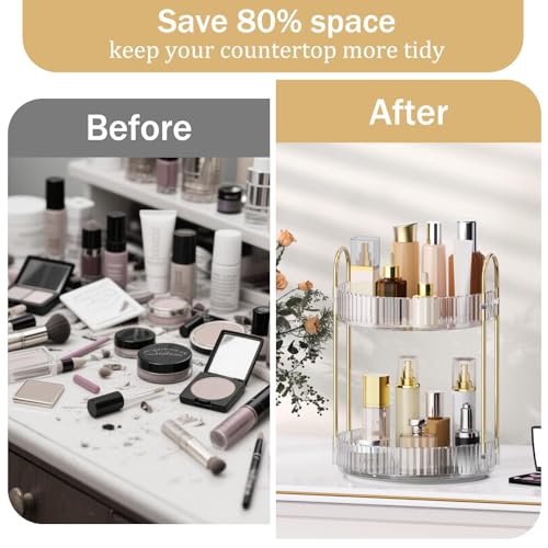 MOKANI 360 Rotating Makeup Organizer for Vanity, 2 Tier Adjustable Perfume Organizer for Dresser, Multi-Function Spinning Cosmetics Skincare Storage for Bedroom, Dresser, Countertop, Clear - color: B-Clear, size: 2 Tier