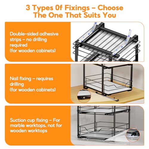 Spice Rack Organizer for Cabinet, 2 Tier Pull Out Spice Rack – Heavy Duty Metal Spice Organization for Cabinet, 50-Jar Capacity, Height Adjustable Cabinet Organizer (11.5W" X 10.5"D X 9"H, Black) - size: 11.5W" X 10.5"D X 9"H - 2 Tier