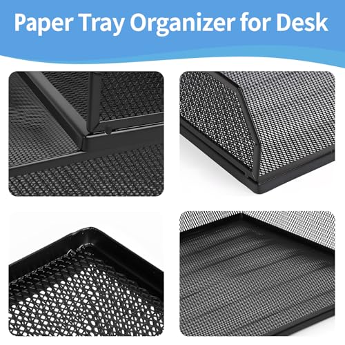 Paper Tray Desk Organizer, 2 Pack Stackable Letter File Tray, Wire Mesh Desktop Organizer, Front-Load Metal A4 Paper Sorter Documents Storage Holder Tray for Office Supplies Home School Classroom - size: Transverse