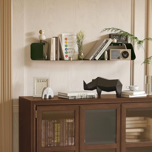 Floating Shelves, Wall Shelf, Set of 3 Mounted Metal Shelves with Unique Design for Wall Storage, Book Shelf, Display Shelves for Bathroom Bedroom Kitchen Living Room for Home Green - color: Green