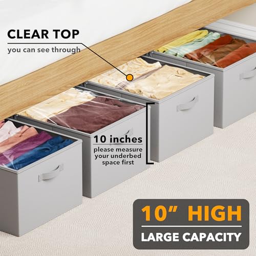 SpaceAid 4 Pack 10" High Under Bed Storage Containers, Large Underbed Storage Organizer Bins with Lids for Bedroom, Dorm, Clothes, Closet Organization, Bed Sheets and Blankets (Gray) - color: Gray