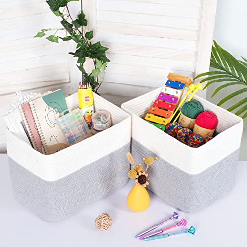 MINTWOOD Design 3-Pack Storage Baskets for Shelves, Playroom and Classroom, Book Basket, Decorative Storage Cube Bins, Woven Closet Organizers, Pantry and Shoe Organizer, Grey - color: Cool Grey