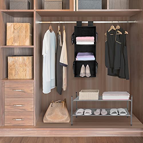 MAX Houser 3-Shelf Hanging Closet Organizers, Collapsible Closet Hanging Shelves for Camper, Nursery Hanging Organizers, Black, 2-Pack - color: Dark