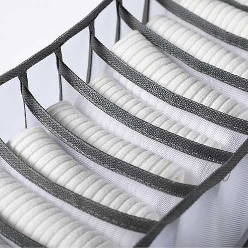 7-Compartment Underwear Storage Box with Breathable Nylon Mesh, Foldable Drawer Organizer for Socks, Lingerie, and Small Clothing Items - color: Grey, size: 7 Cell