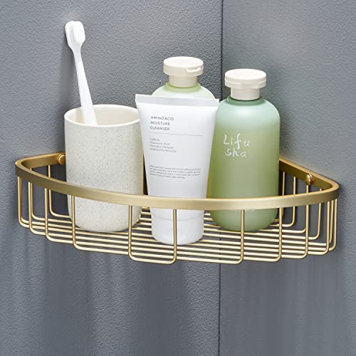 Bathroom Shower Caddy Corner Shelf Basket, Corner-Hollow Design, Ultra Sturdy Rust-Proof Stainless Steel Shelf Organizer Shampoo Holder, Wall Mounted Storage Rack for Bathroom, Brushed Gold - color: Gold, size: Hollow Corner (1 Pack)
