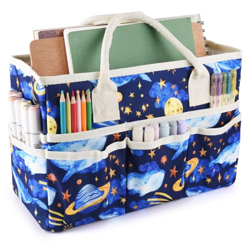 E-WEICHEN Craft Organizer Tote Bag Art Storage Caddy with Multiple Pockets Containers for Art,Craft,and Office Supplies Storage.Dark Whale - color: Dark Whale