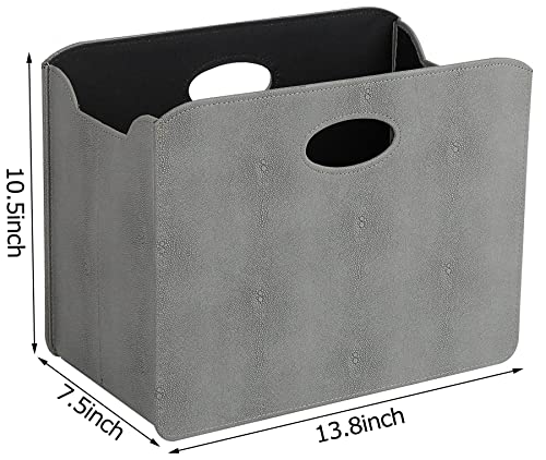 HofferRuffer Magazine Basket Holder, Foldable Magazine Rack, Document File Holder Organizer, File Folder, Newspaper Storage Bin Organizer for Home or Office (Dark Grey Shagreen) - color: Dark Grey