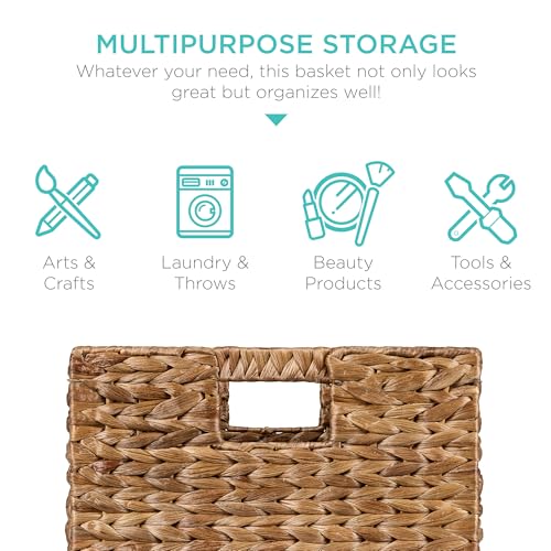Best Choice Products 10.5x10.5in Pack of 5 Cube Storage Baskets, Water Hyacinth Multipurpose Collapsible Organizers, Handwoven Laundry Totes for Laundry, Living Room, Kids Room & Nursery - Chestnut - color: Chestnut, size: 10.5x10.5in