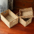 Woven Natural Water hyacinth basket Rectangular organizer basket with Handle for Desktop, Bathroom, Entryway,Kingwillow.(Small) - size: Small